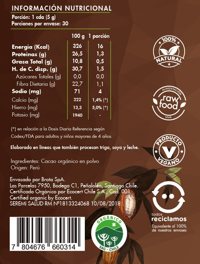 Cacao en polvo orgánico 150 g