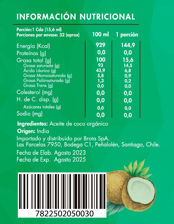 Aceite de Coco Orgánico Extra Virgen 500 ml