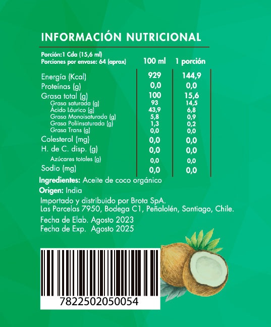 Aceite de Coco Orgánico Extra Virgen 1 lt